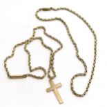 2 x antique gold chains - 1 (36cm long) with an unmarked gold cross has 2 non-gold jump rings near