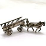 Dutch 835 silver hallmarked miniature horse and lumber cart - 8.5cm long & 33g