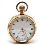 Antique gold plated open faced gents pocket watch (48mm case) - DFC marked movement & has slight