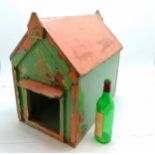 Folk Art scratch built dog kennel with fairground style paint detail - 55cm long x 33cm x 54cm high