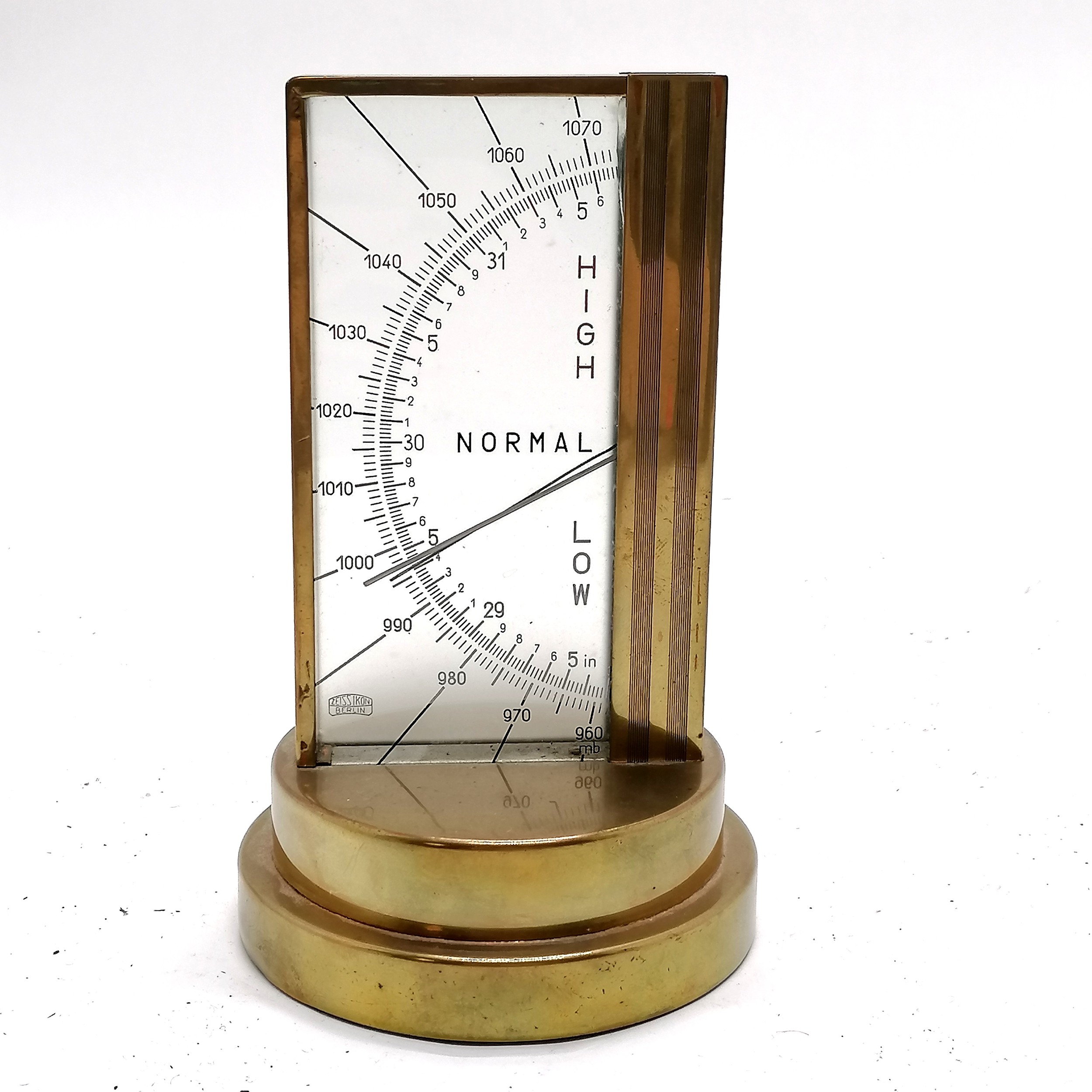Unusual Zeiss Ikon Art Deco table barometer in a brass case, instructions and dated to base 26/09/