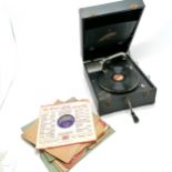 Decca Crescendo portable black box wind up gramophone / 78 record player t/w some records