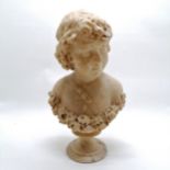 Antique hand carved marble bust of a girl with garland of flowers by Ottavio Scheggi (Florence) -