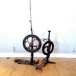 2 x antique part dentists drills - tallest 120cm larger wheel is ceased & both for spares / repairs