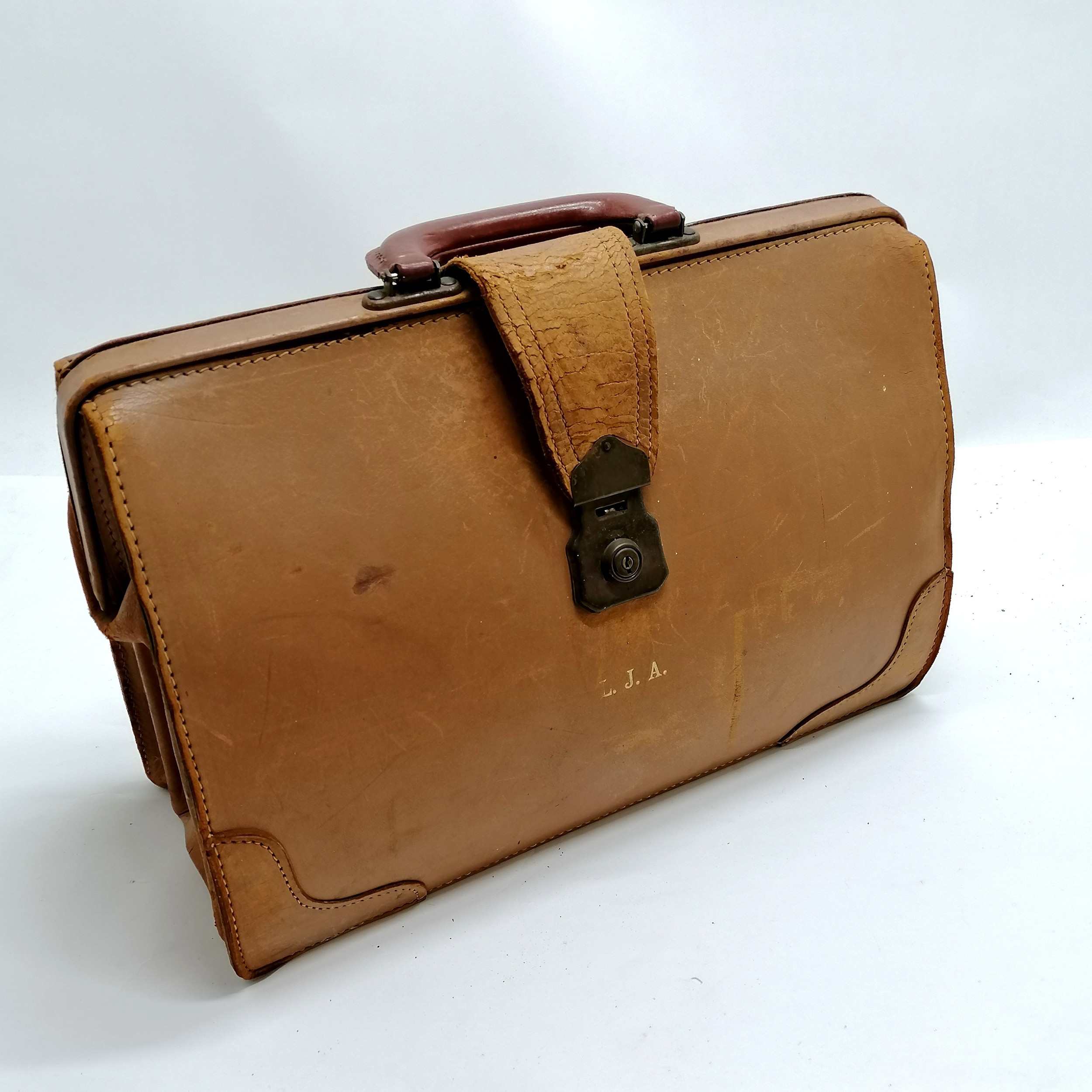 Leather briefcase (42cm x 30cm), vintage enamel bread bin (slight chips) & greenhouse heater - Image 3 of 3