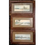 3 x framed original paintings of Japan - 1 signed Danjo ~ frame 51cm x 29cm and all frames a/f
