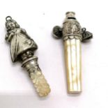 2 x silver mounted babies teethers - W H Collins Little Bo Peep (9cm) & unmarked silver