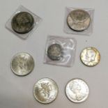 7 coins inc silver - 2 x 1968 Mexico olympics 25 pesos, 1966 Canada $1, 1968 USA 50c, 1886