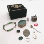 Indian black velvet box containing oddments inc antique unmarked silver and bloodstone seal (a/f),
