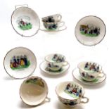 6 x Victorian Welsh costumes cups with saucers (13.5cm diameter) ~ slight wear to decoration and