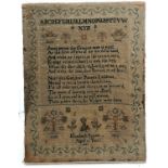1863 dated unframed sampler by Elizabeth Stainer (aged 13 years) - 43cm x 33cm ~ has deterioration