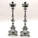 Pair of Arts & Crafts solid chrome candlesticks in the manner of Pugin - 31cm high