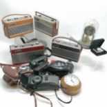 4 x Roberts vintage radios largest 26cm x 12cm, 4 clocks, 1 with a glass dome T/W a small quantity