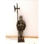 Figural cast metal knight fireside stand with lance as a poker. 90cm high. Missing it's brush and