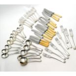 Qty of cutlery inc ivorine handled table knives & silver plated spoons / forks etc