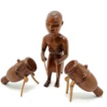 Lagos school of art hand carved wooden figure of a male Ntumpane drummer with 2 drums (28cm high)