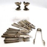 Qty of silver handled cutlery with close plated blades (all a/f) t/w pair of silver plated dolphin