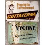 2 x French metal advertising signs - Guttaterna gum mastic (45cm x 29cm) & Vycone paint ~ both are