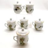 6 x Royal Worcester wild harvest pattern chocolate pots (with lids) - 8cm high & no obvious damage