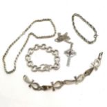 Qty of silver jewellery inc foreign marked ankh bracelet, stone set cross on silver 44cm chain, 2