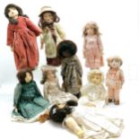 9 x hand made dolls (some on stands - tallest 41cm) inc baby ~ a/f