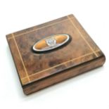 Jaguar motor car badge mounted on a walnut (from a jaguar car) & strung inlaid box - 17cm x 14.5cm x