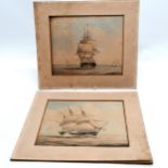 2 x mounted pictures (prints?) of sailing ships by James Miller Huggins (c.1807-70) - mount 30cm x