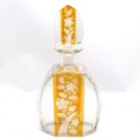 Antique Bohemian decanter with amber coloured detail. 25cm high. In good condition, no chips or