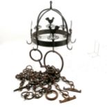 Forged steel hanging game hook with bird detail - 33cm high t/w hand made tethers