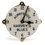 Antique enamel sign in the form of a clock dial (with moving hands) - 'Always use Harvey's