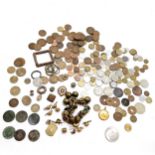 Collection of coins, military buttons t/w metal detecting finds inc a bronze ring