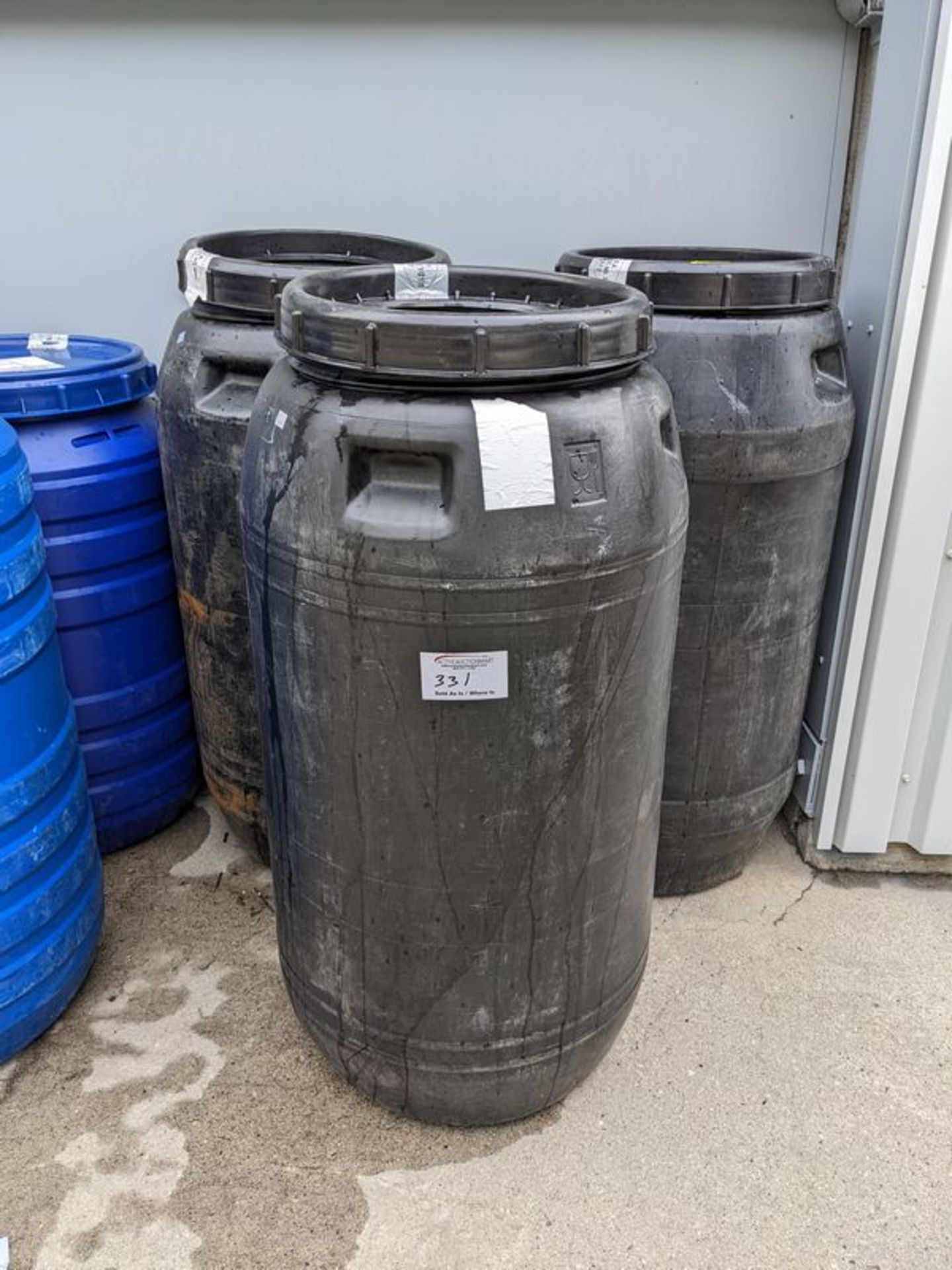 3 Black Food Grade Barrels with Lids