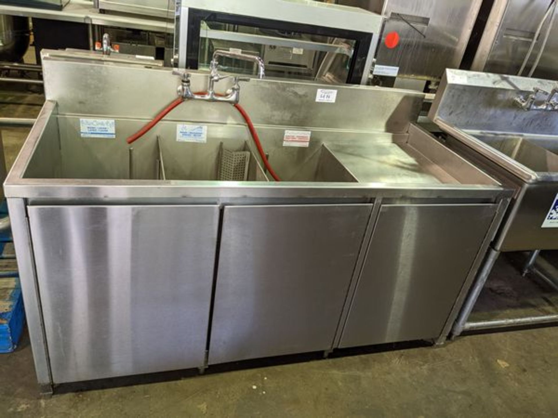 66" Three Well Stainless Steel Sink with Tap and Doors