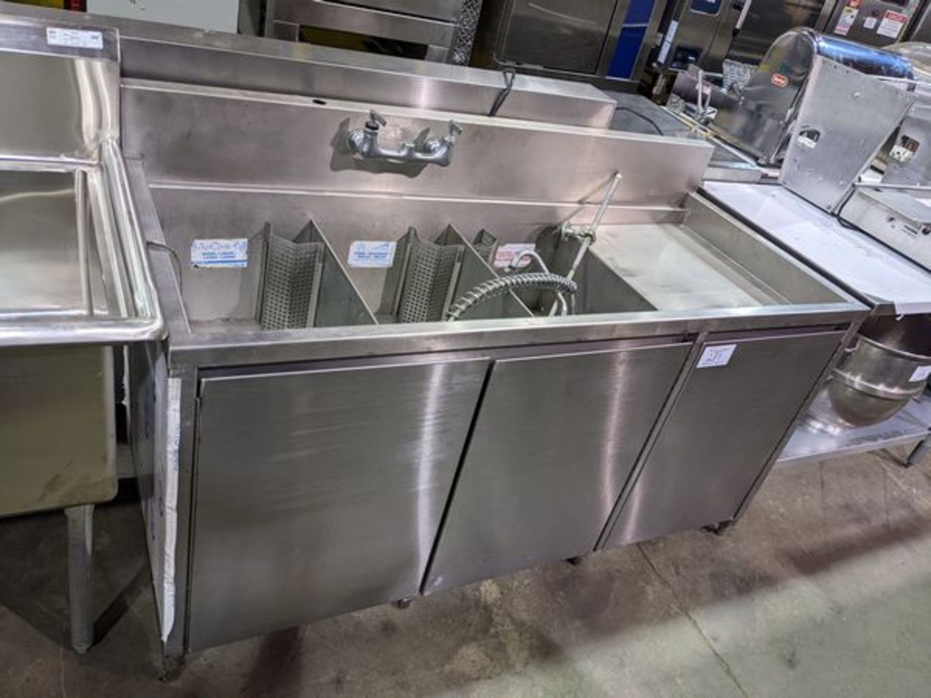 Custom 66 x 30 Three Well Stainless Steel Sink with Taps and Doors
