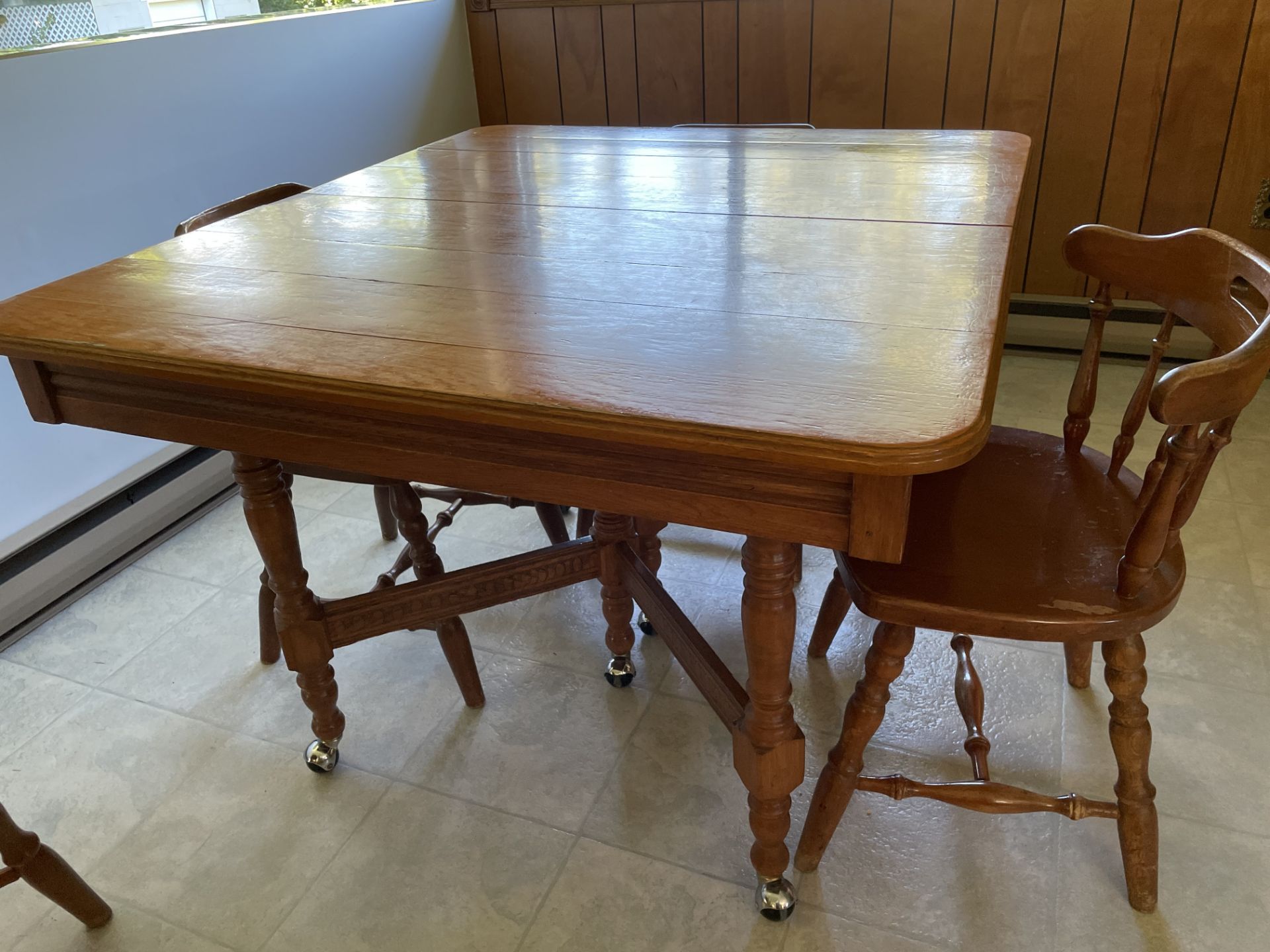 Oak Dining Table on Wheels with Leaf