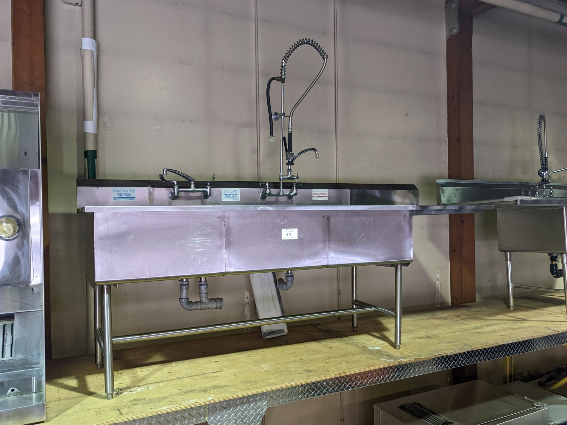 3 Compartment Stainless Steel Sink with Wash Wand