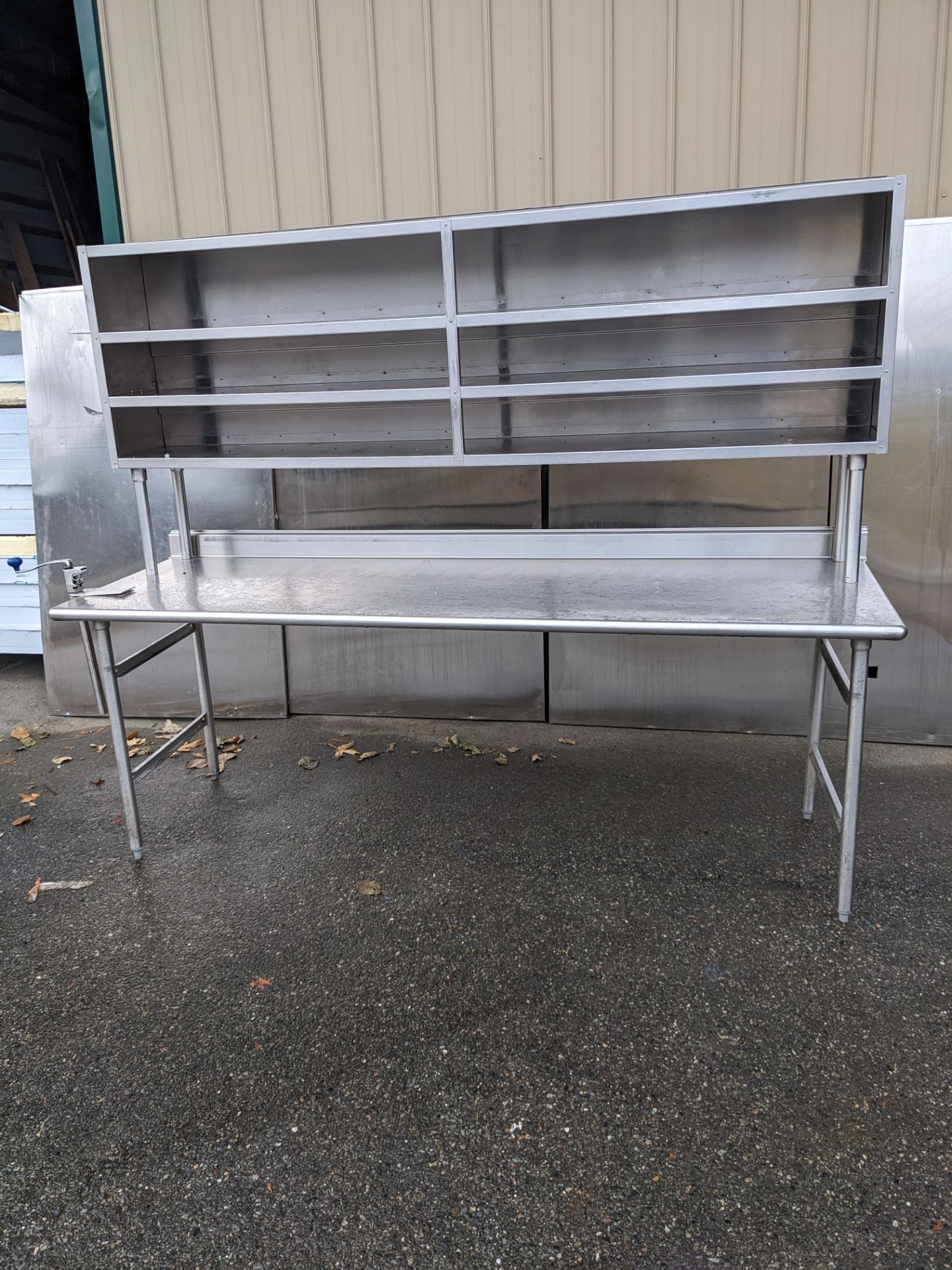 96 x 30" Stainless Steel Work Table with Can Opener and Three Tier Over Shelf