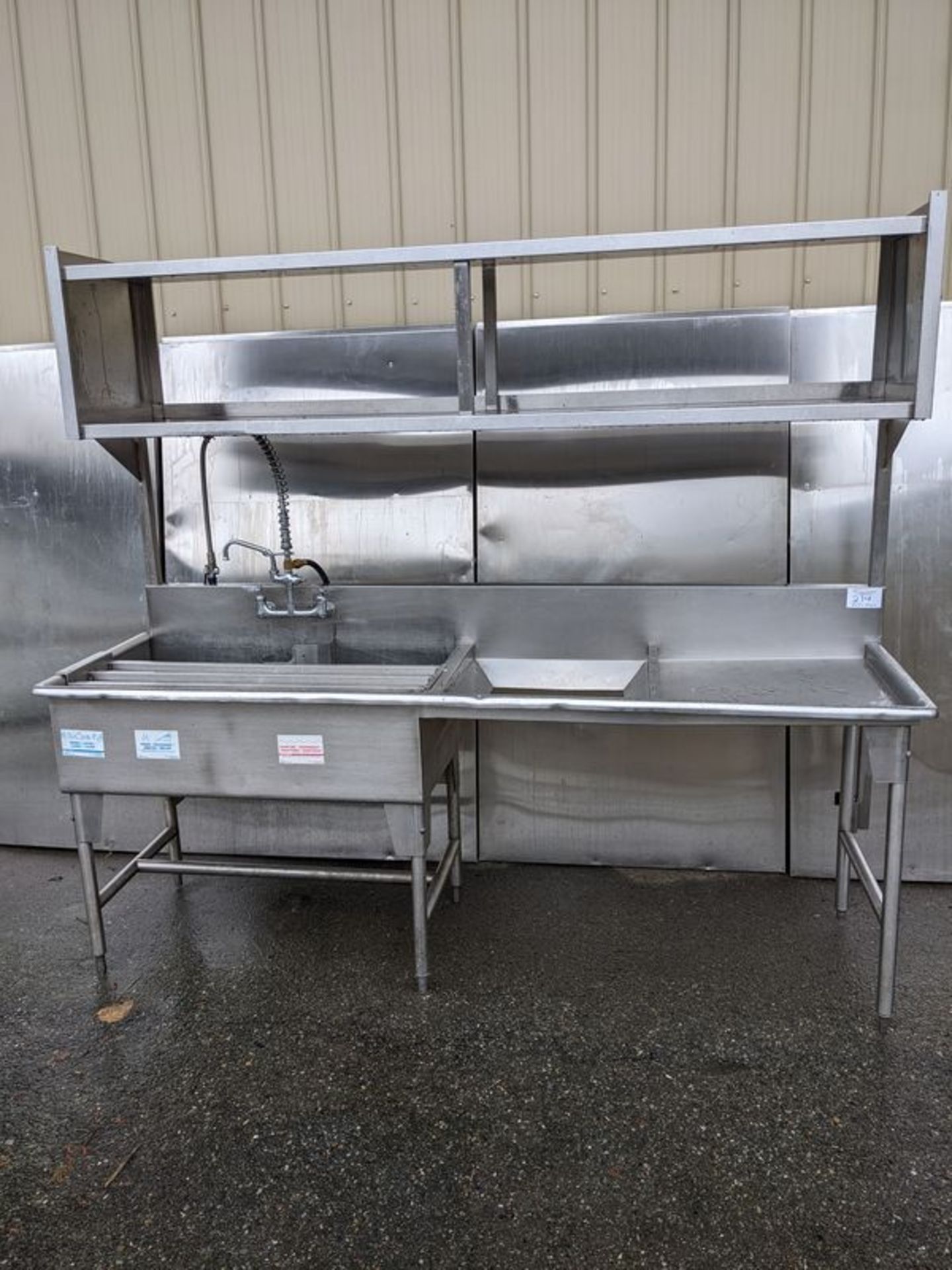 Approx. 94" Two Well Stainless Steel Sink with Garbage Chute, Wash Wand and Overhead Shelf