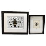 PKG; a etching, 'None so free as a Bumble Bee', 12 x 9.5cm and a print titled 'Manchester Bee