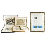 WRG; a lithograph, 'Library Press', 74 x 51cm and five decorative prints, all framed and glazed (