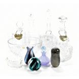 A quantity of glass including decanters and bowls.