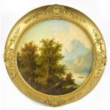 AMERICAN INTEREST; a 19th century painted ceramic dish decorated with a river landscape and boat, in