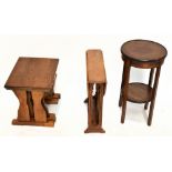 An oak nest of three tables, the largest 39.5 x 45 x 35cm, with a small oak gateleg table and a