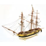 A large wooden scratch-built model of a sailing ship, height 60cm (af).