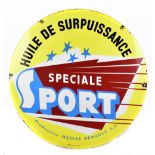 RENAULT; a French double sided circular enamel sign for Speciale Port, diameter 65cm.Additional