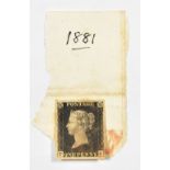 GB; one used QV penny black with very fine margins in envelope.