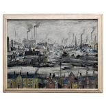 AFTER LAURENCE STEPHEN LOWRY; a coloured lithograph, 'Industrial Scene' published by J.Lyons & Co