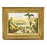 A mid 19th century porcelain plaque, hand painted with a view of the Bay of Naples, unsigned, 21 x