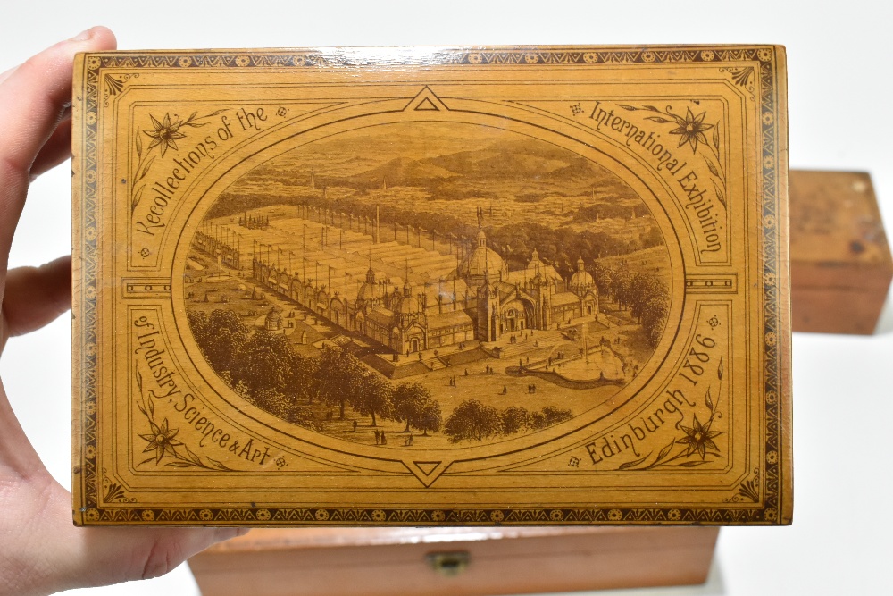 EDINBURGH 1886; three Mauchline ware trinket boxes with printed details to the lid within a matching - Bild 3 aus 5