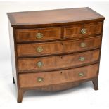 A 19th century mahogany bowfronted chest of two short and three long drawers.